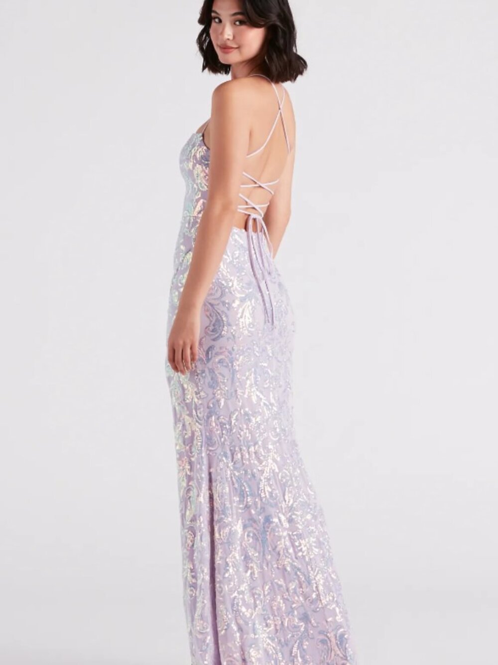 Edlyn Sequin Laceup Mermaid Formal Dress - Picture 3 of 4